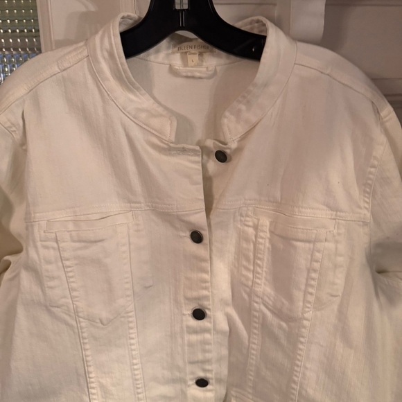 Eileen Fisher Women's White Denim Jacket Long Sleeves Pockets Size L - Picture 3 of 12